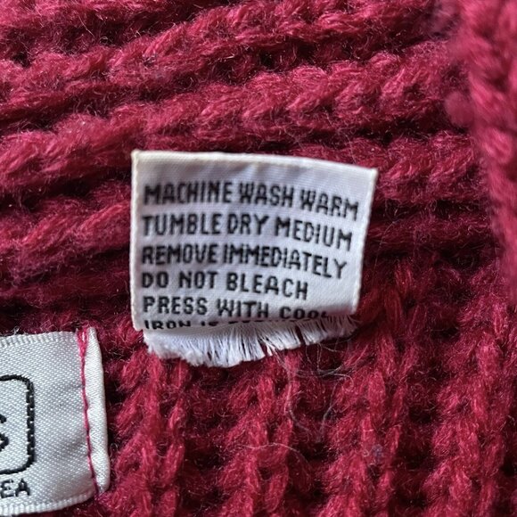 Christmas VTG 90s Red High Neck One Button Ribbed Knit Cardigan Women’s M Winter - Picture 8 of 8